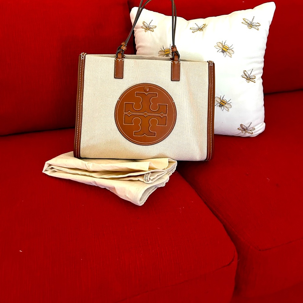Tory Burch Brown and Cream Logo Tote